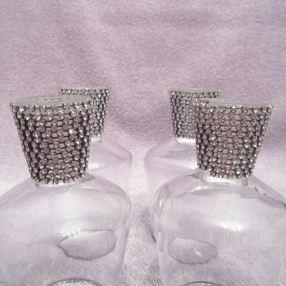Set Of 4 Cordial Glasses Clear Silver Crystal Base Liquor Glam Regency Old Money